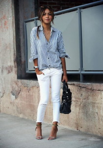 A-striped-button-down-white-jeans-and-heels